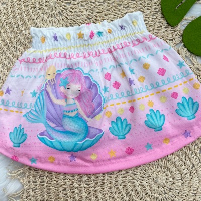 Conj Blusa Rosa e Saia Sereia 